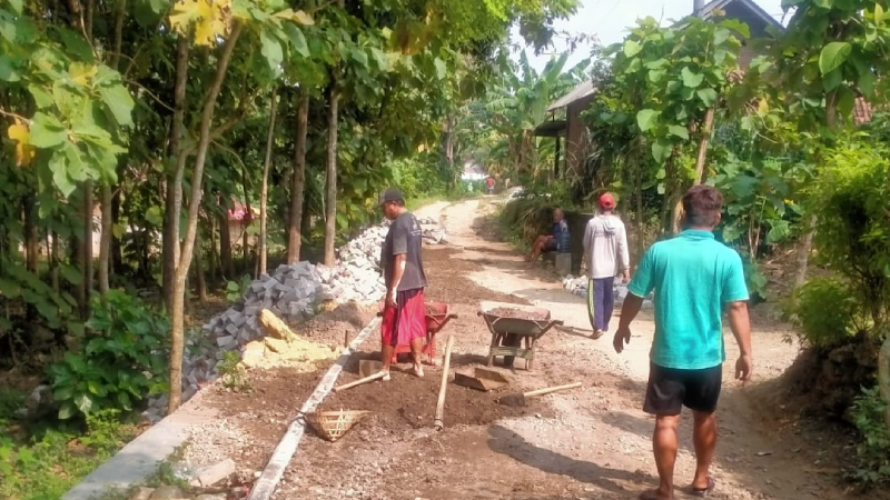 Gunakan DD, Jalanan Dusun Pule Desa Kenongorejo Di Paving