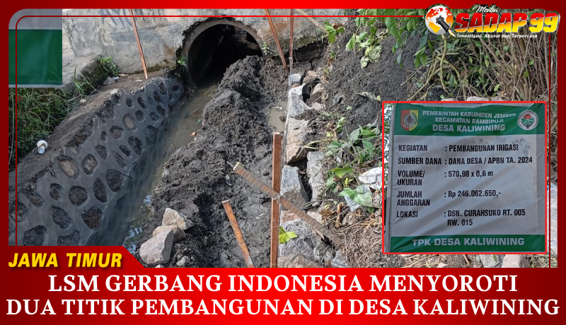berita foto: tampak pembangunan saluran irigasi di desa kaliwining yang sedang dalam tahap pengerjaan