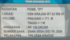 Pembangunan TPT Di Desa Kraton Anggaran Fantastis